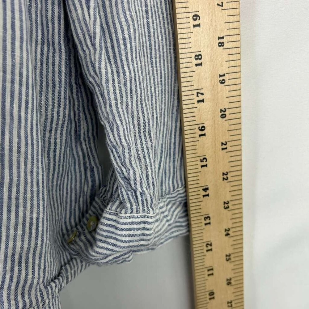 Tahari Women's Medium 100% Linen Button Long Sleeve Tunic Shirt Striped - Picture 5 of 14